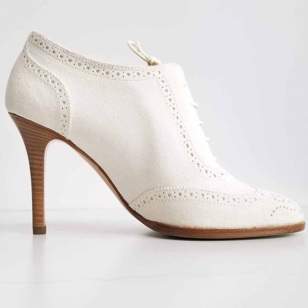 Ralph Lauren Purple Label White Suede Oxford Heels - Picture 4 of 8